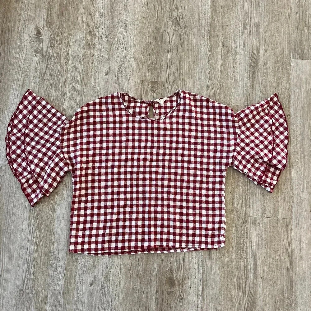 Womens Caution to the Wind Red/White Plaid Ruffle Blouse - S